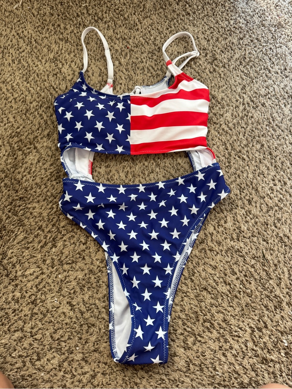 Stars & Stripes One-Piece Cutout Swimsuit - Red, White & Blue size Small